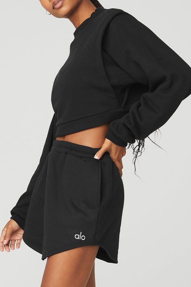 Cropped Fresh Coverup Sweatshirt in Black by Alo Yoga