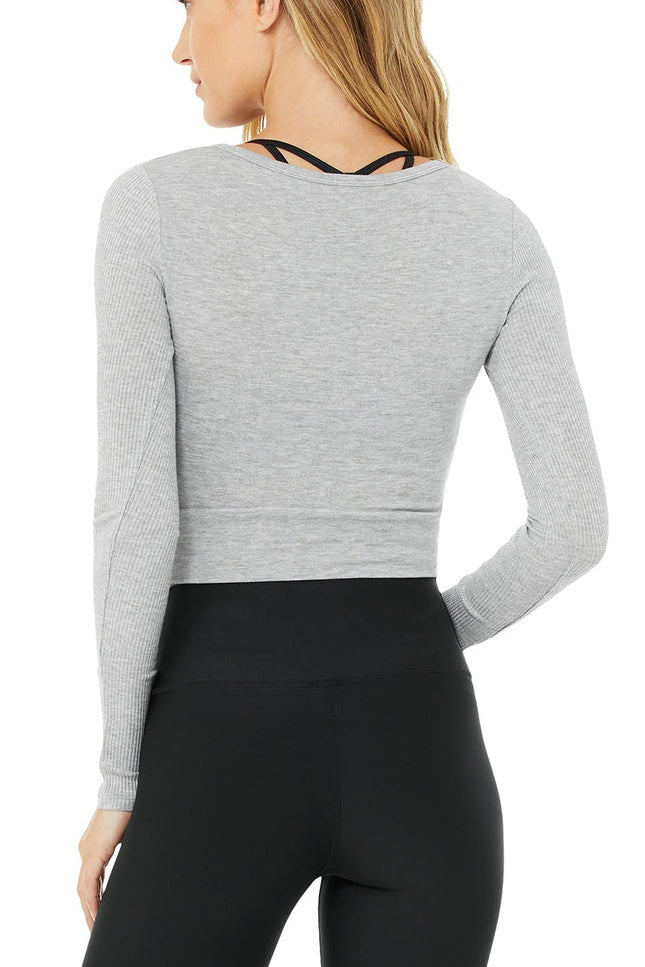 Alo Cover Long Sleeve Top W3345r Dove-Grey-Heather