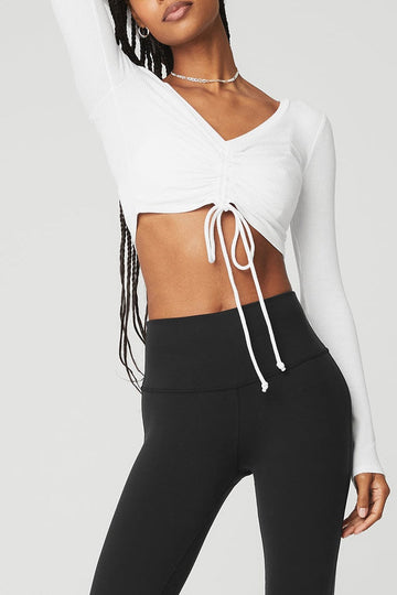 Alo Ribbed Cinch Cropped Ls W3625r White