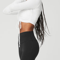 Alo Ribbed Cinch Cropped Ls W3625r White