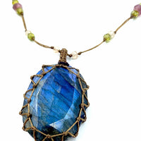 Necklace  Tibetan Long Lab-Blue-Fire