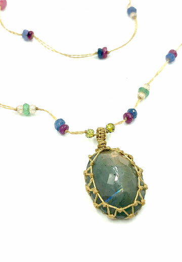 Necklace  Tibetan Long Lab-Blue
